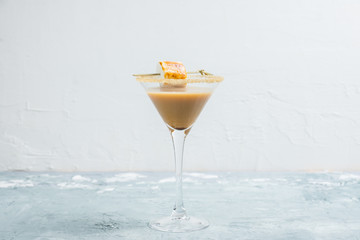 Chocolate martini on the rustic background. Selective focus.