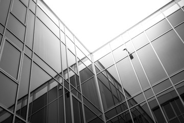 Glasfront, Konzerngebäude, schwarz weiß 