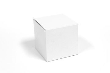 White box on white background, Original box for oil filter, Isolated.