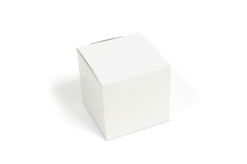 White box on white background, Original box for oil filter, Isolated.