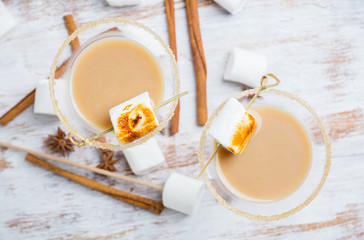 Chocolate martini on the rustic background. Selective focus.
