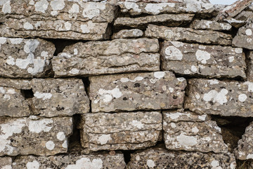 Closeup of an old handmade stone wall