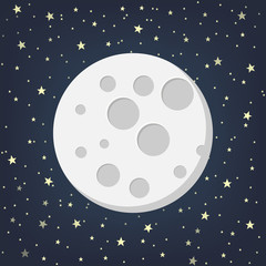 Moon with Stars in flat dasign style. Vector illustration.