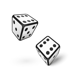 3d realistic two falling dice isolated on white background. Vector illustration.