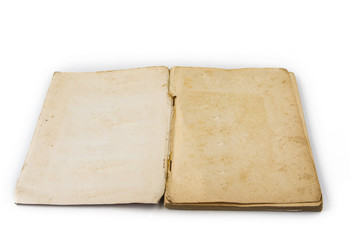 Old open  book with blank vintage yellow pages
