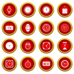 Time and Clock icon red circle set