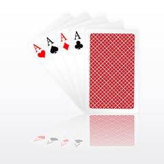 Four aces in five card poker hand playing cards with back design. Winning poker hand