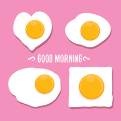 Fried Egg vector illustration. good morning concept. breakfast fried chicken egg with a orange yolk in the center of the fried egg flat laying on pink background.