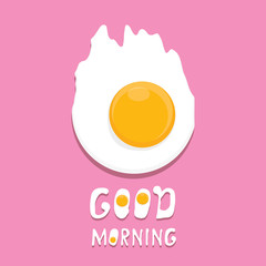 Fried Egg vector illustration. good morning concept. breakfast fried chicken egg with a orange yolk in the center of the fried egg flat laying on pink background.