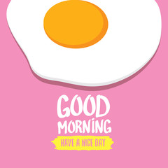 Fried Egg vector illustration. good morning concept. breakfast fried chicken egg with a orange yolk in the center of the fried egg flat laying on pink background.