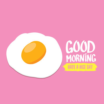 Fried Egg vector illustration. good morning concept. breakfast fried chicken egg with a orange yolk in the center of the fried egg flat laying on pink background.