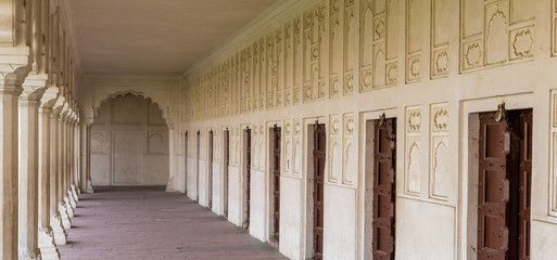 courtyard with columns at Diwan-e-Khas in Red Fort in Agra, India
