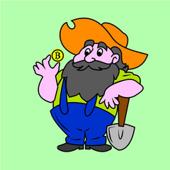 bitcoin cartoon miner color vector design