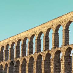 Photo of ancient Roman aqueduct in Segovia, Spain