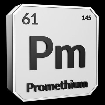 Upright Metal Plaque with Black 3D Text of Chemical Element Promethium