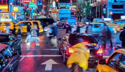 Traffic scene in New York City by night