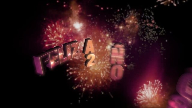 Seamless looping fireworks with the 3d animated text „Feliz Año Nuevo (happy new year in Spanish) 2030” in 4K resolution