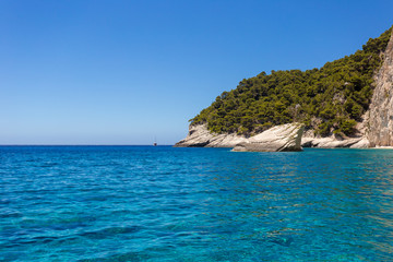 Fototapeta premium Blue sea and rocks on sunny day on Greek Island Zakynthos