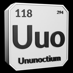 Upright Metal Plaque with Black 3D Text of Chemical Element Ununoctium