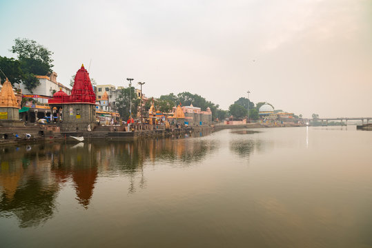 Ujjain cityscape from river, travel destination in India, holy town for hindu.