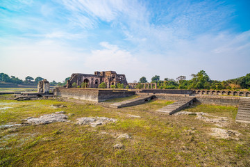 Mandu India, afghan ruins of islam kingdom, mosque monument and muslim tomb. Architectural details.