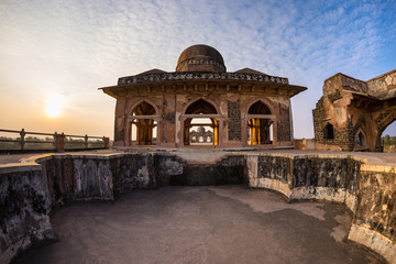 Mandu India, afghan ruins of islam kingdom, mosque monument and muslim tomb. Architectural details.