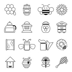 Apiary honey icons set, outline style