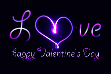 Neon  inscription of a happy Valentine's Day on a dark background