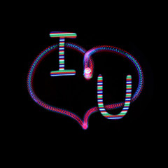 Neon glowing heart and lettering I and U