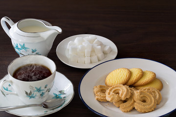 English tea and Cookies on brown wooden table  Still Life and Selective focus space for texts and message..