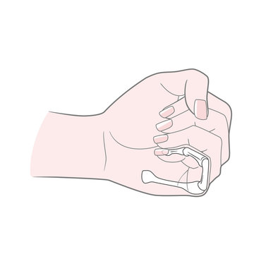 A woman's hand is clenched into a fist. Anatomical image. Metacarpus, phalanx, phalanx of the little finger. Vector. Isolated on white background