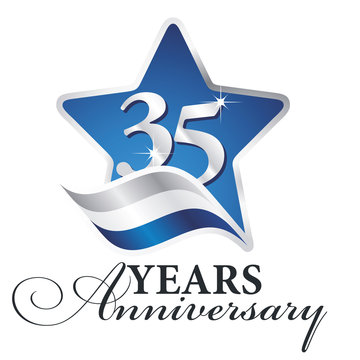 35 Years Anniversary Isolated Blue Star Flag Logo Icon