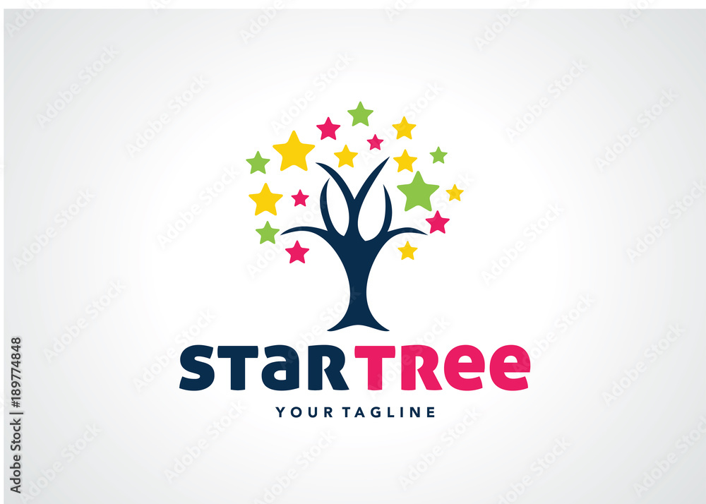 Poster star tree logo template design vector, emblem, design concept, creative symbol, icon