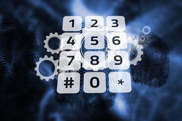 Keypad on digital cog and wheel background