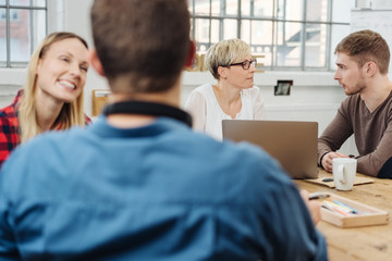 Over the shoulder view of a business meeting