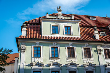 Low angle view of old buildings in historic centre of Prague