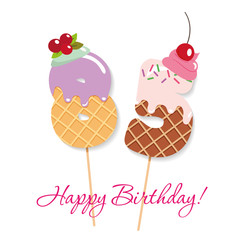 Happy Birthday card. Festive sweet numbers 85. Coctail straws. Funny decorative characters. Vector