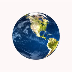 planet earth on white background 3d rendering