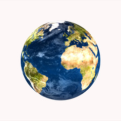 planet earth on white background 3d rendering