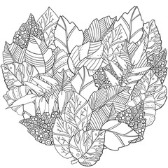 Floral Doodle Heart Shaped Pattern In Vector With Autumn Leaves Design Asian Ethnic