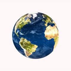 planet earth on white background 3d rendering