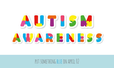 Autism awareness. Puzzle letters paper cut out.