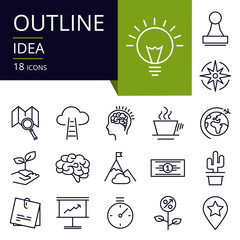 Set of outline icons of Idea..Modern icons for website, mobile, app design and print.