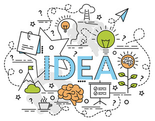 Flat colorful design concept for Idea. Infographic idea of making creative products..Template for website banner, flyer and poster.