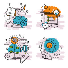 Set of outline icons of Idea..Colorful icons for website, mobile, app design and print.