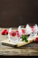 Fresh summer soda cocktail with raspberry