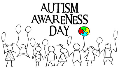 Autism Awareness Month. Multicolored puzzle in the form balloons
