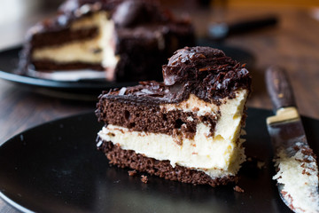 Chocolate Profiterole Cake on Black Plate