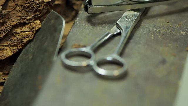 Close up of tools in making custom cigars in Cuba