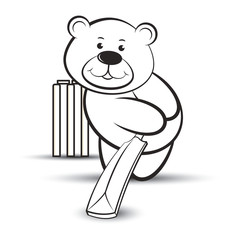 black outline happy bear vector cartoon playing cricket